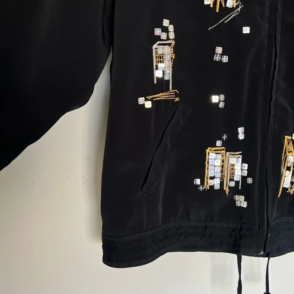 Mureli Women's Size PS Jacket Black Long Sleeve Full Zip Embroidered Vintage